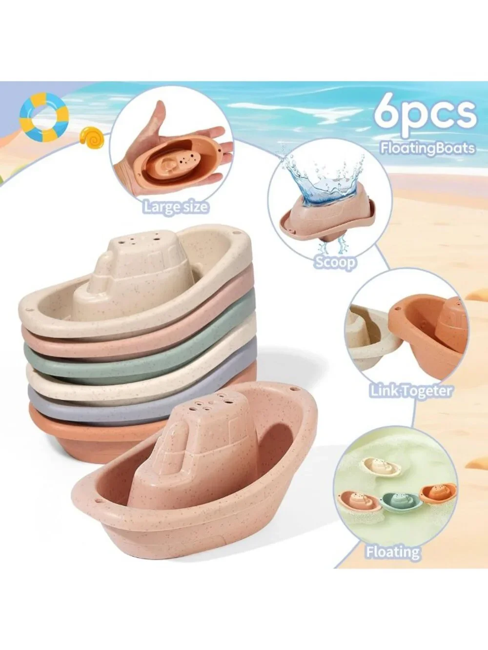 Mold-Free Baby Bath Toys Set, 14 Pack Floating Boats & Cups for Toddlers 1-3